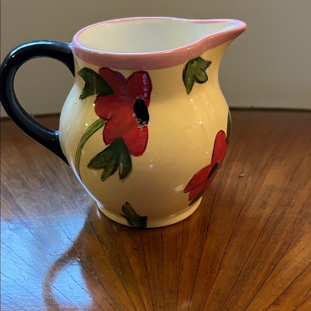 Droll Designs Red Poppy Large Pitcher Hand Painted VTG Early 90s Rare Pattern